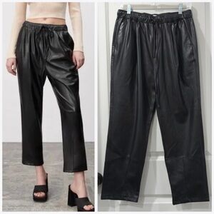ZARA Black soft faux feather high rise straight leg relaxed pull on pants XS/W28